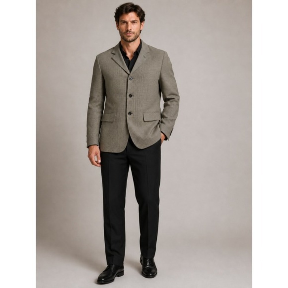 Stacy Adams Houndstooth Blazer Mens Tan Black 3-Button Sport Coat Micro Check